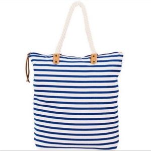 Summer & Rose Brittany Blue Ivory Striped Summer Beach Canvas Tote Rope Bag